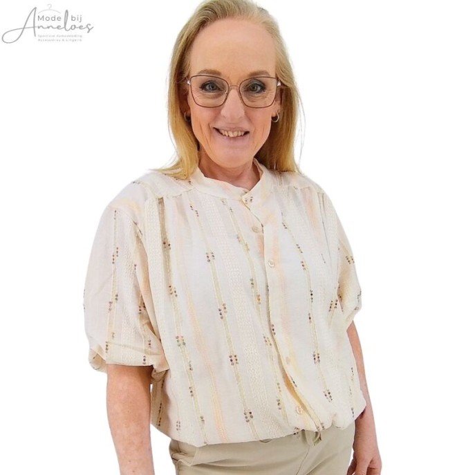 Enjoy Blouse oversized pofmouw Beige borduur